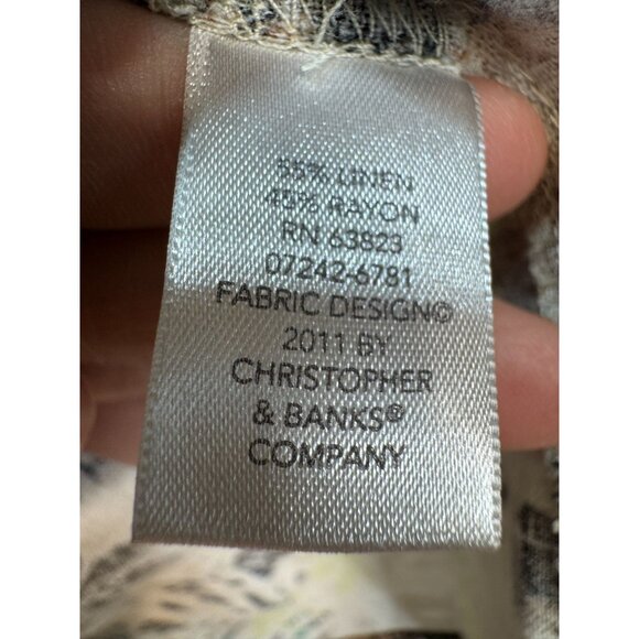 Christopher & Banks Womens Button-Up Shirt Blouse Size L Brown Floral 3/4 Sleeve - Picture 3 of 11